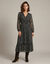 Robe longue volant&eacute;e, voile imprim&eacute; fleuri (noir)