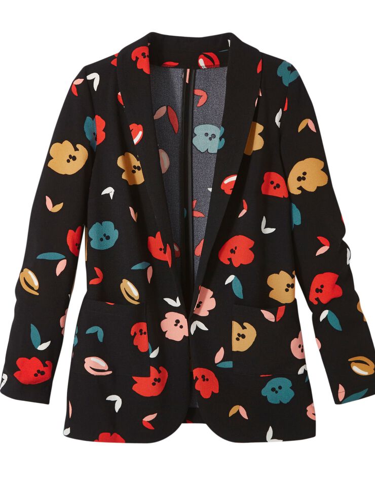 Veste fluide imprimée (noir / corail) Veste fluide imprimée (noir / corail)