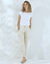 Pantalon coupe mom coton-lin enduction dorée (beige doré)