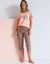 Pantacourt pyjama imprimé fleuri  "Bohème" (kaki / rose)