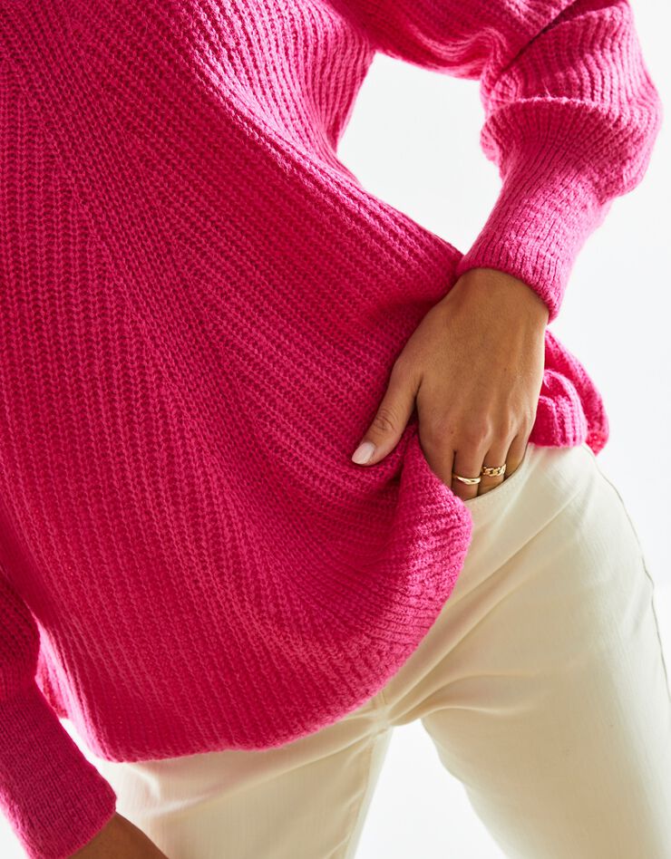 Pull col V, maille anglaise (rose)