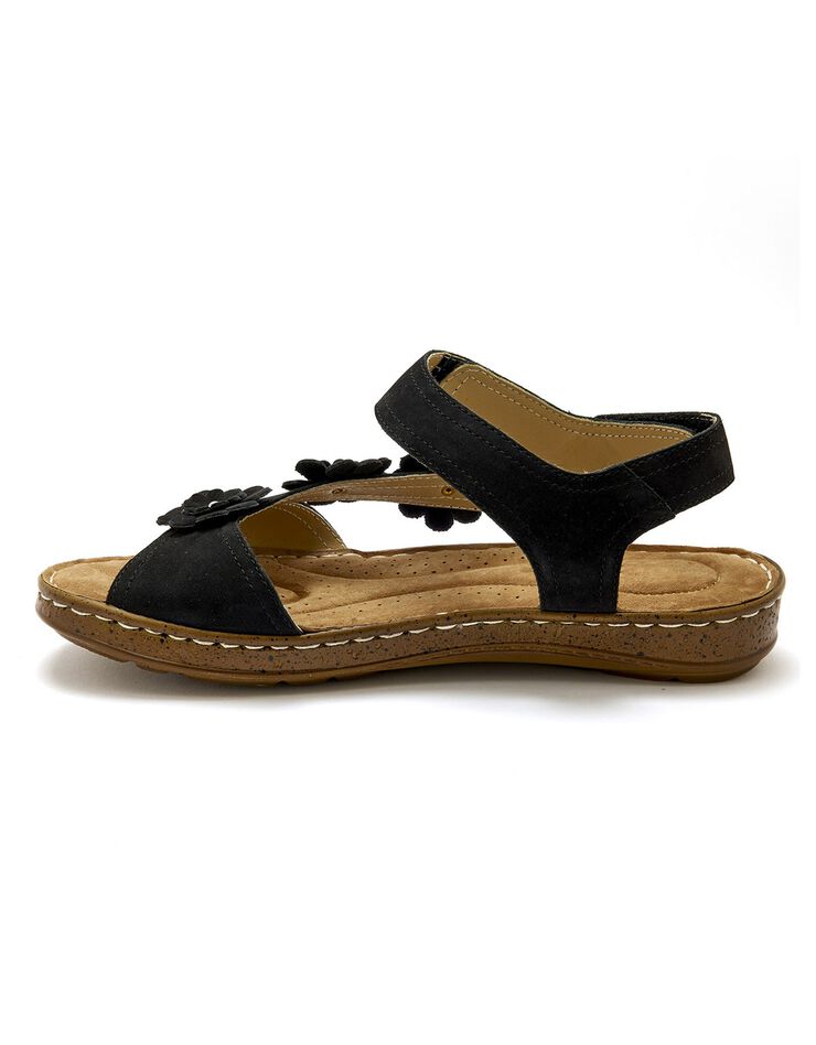 Sandales scratchées à fleurs, cuir velours (noir) Sandales scratchées à fleurs, cuir velours (noir)