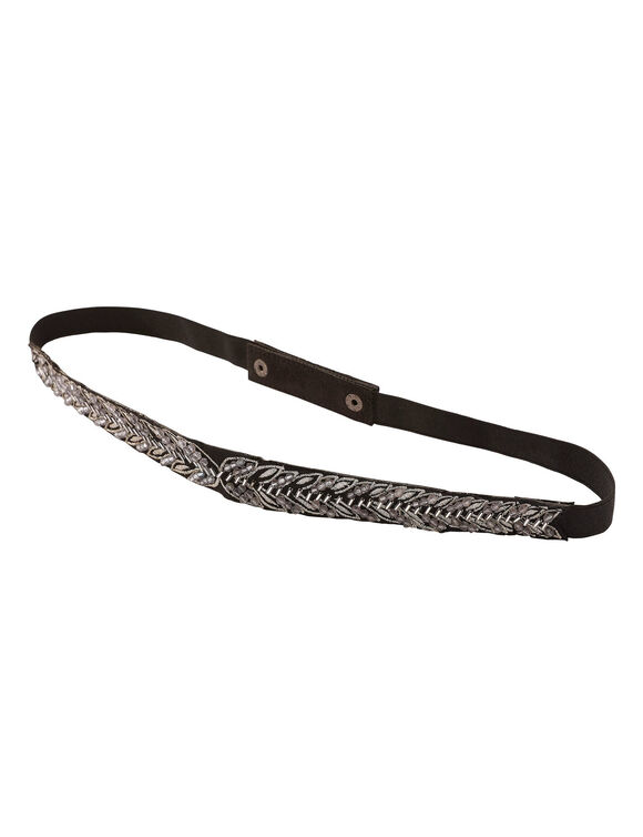 Ceinture r&eacute;glable &agrave; perles fantaisie (anthracite / argent)