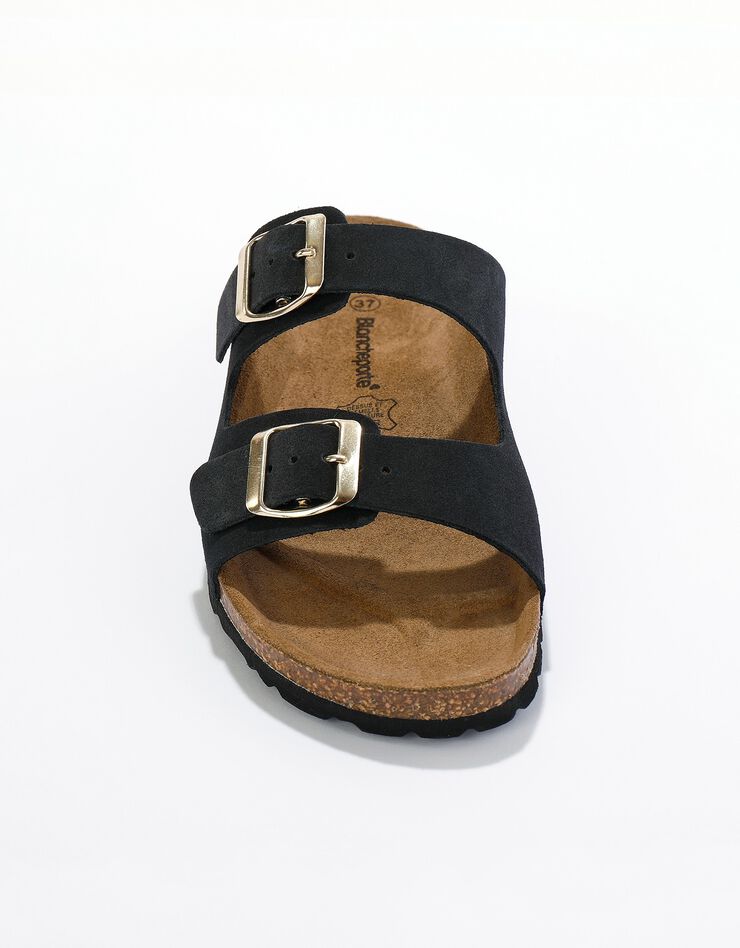Mules croûte de cuir 2 boucles réglables (noir) Mules croûte de cuir 2 boucles réglables (noir)