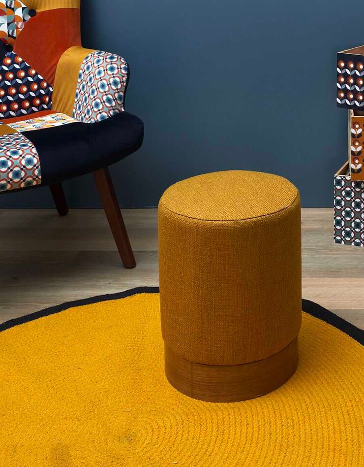 Pouf cylindrique - revêtement tissu (jaune)