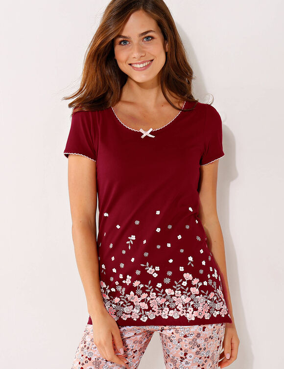 T-shirt imprimé fleurs - manches courtes (cerise)