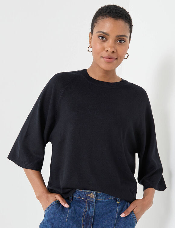 Pull loose manches coudes, toucher doux (noir)