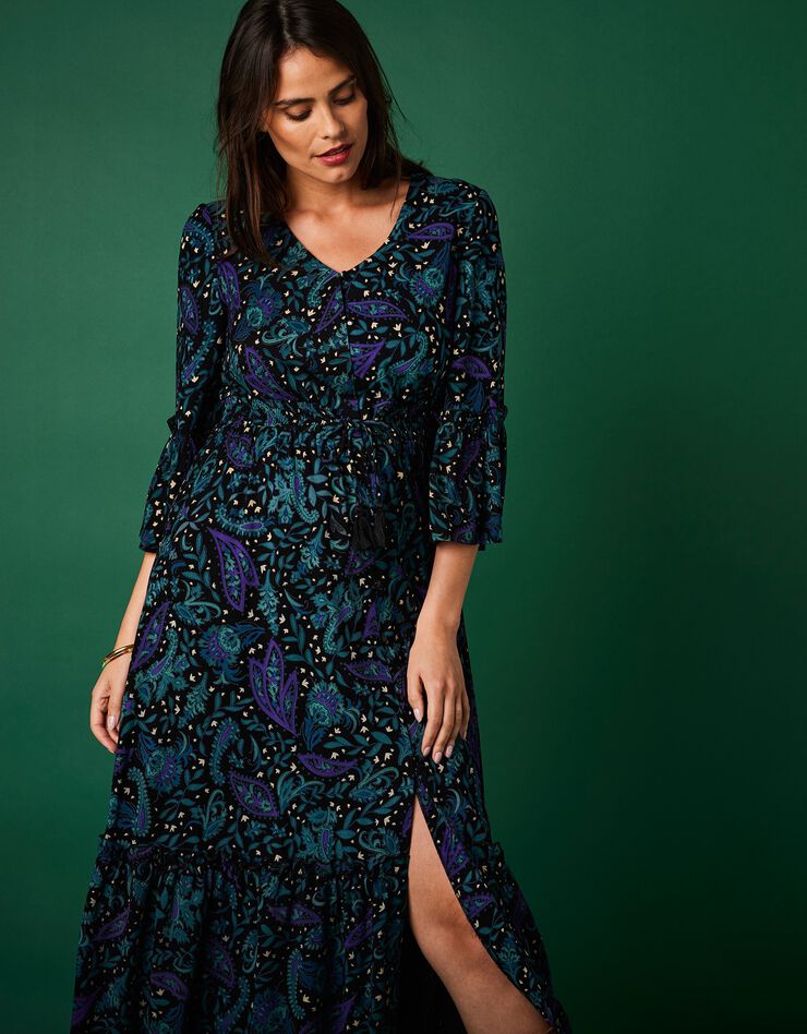 Robe imprimée boutonnée (noir / violet)