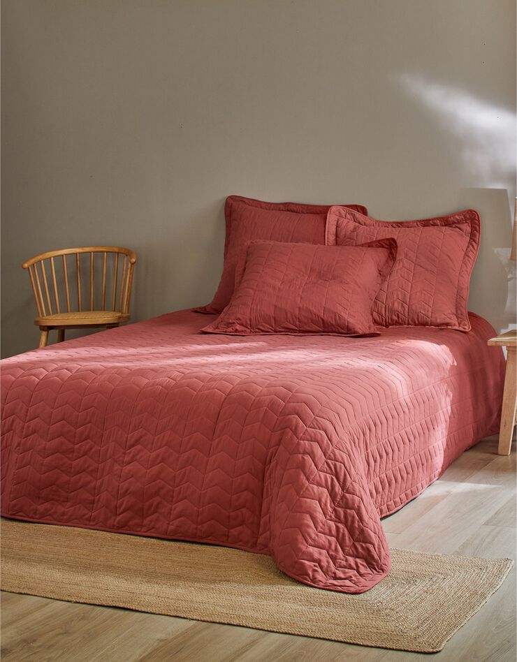 Couvre-lit uni matelassé reliéfé géométrique (bois de rose)
