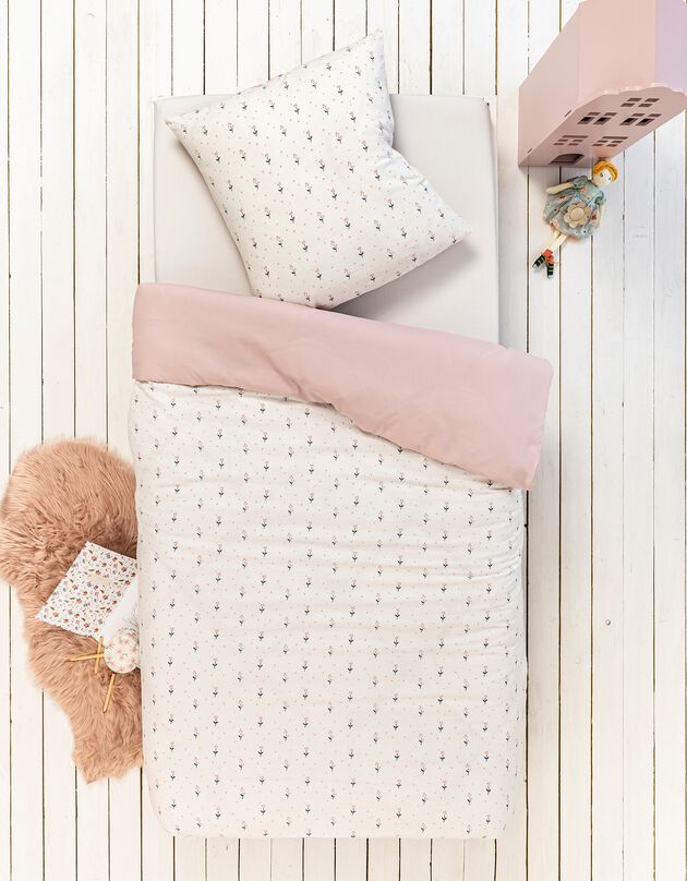 Parure de lit enfant fleurie - gaze de coton (rose / blanc)