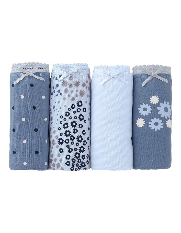 Culotte forme midi imprimée motifs «fleurettes» en coton - lot de 4 assorties (bleu / jeans)