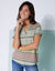 T-shirt rayé col tunisien, manches courtes (kaki / multicolore)