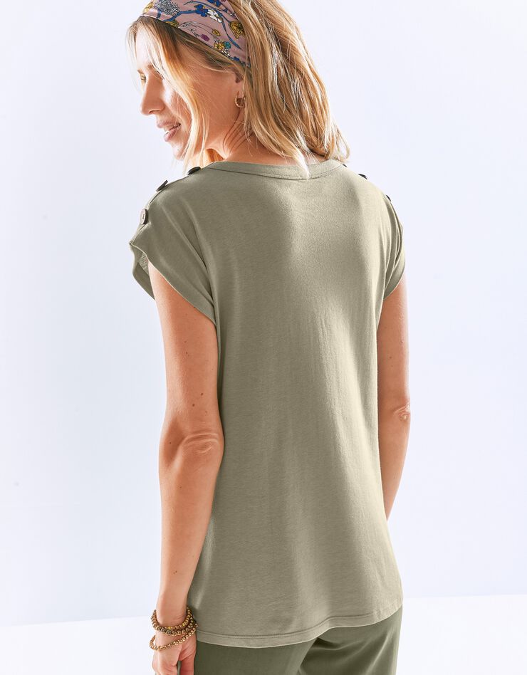 Tee-shirt uni détail boutonné maille jersey (kaki clair)