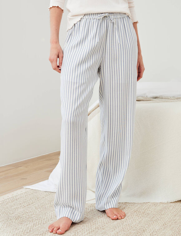 Pantalon de pyjama tiss&eacute; teint rayures (&eacute;cru / bleu)