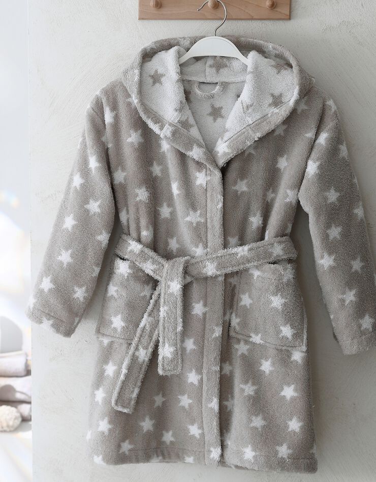 Peignoir de bain enfant éponge coton jacquard étoiles - 380 g/m² (taupe) Peignoir de bain enfant éponge coton jacquard étoiles - 380 g/m² (taupe)