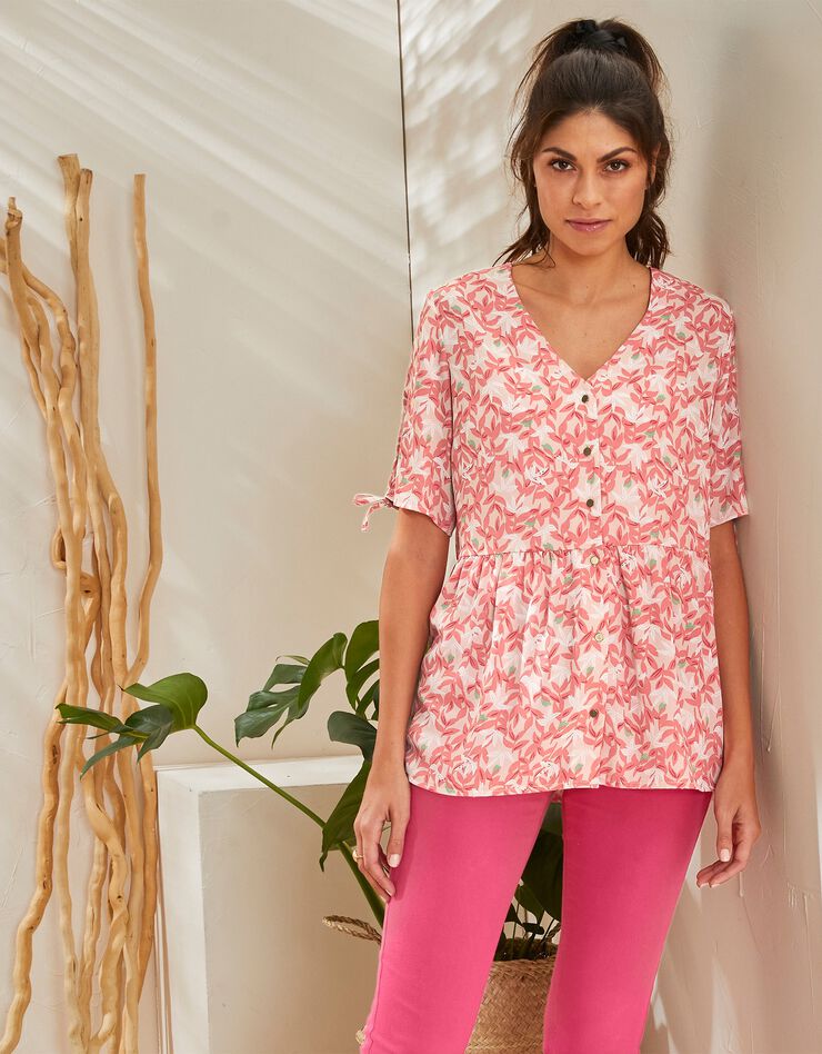 Blouse boutonnée imprimée (beige / corail) Blouse boutonnée imprimée (beige / corail)