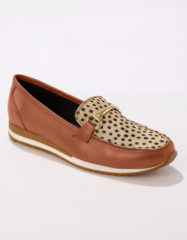 Mocassins compensés cuir souple largeur confort - caramel/imprimé léopard (caramel)