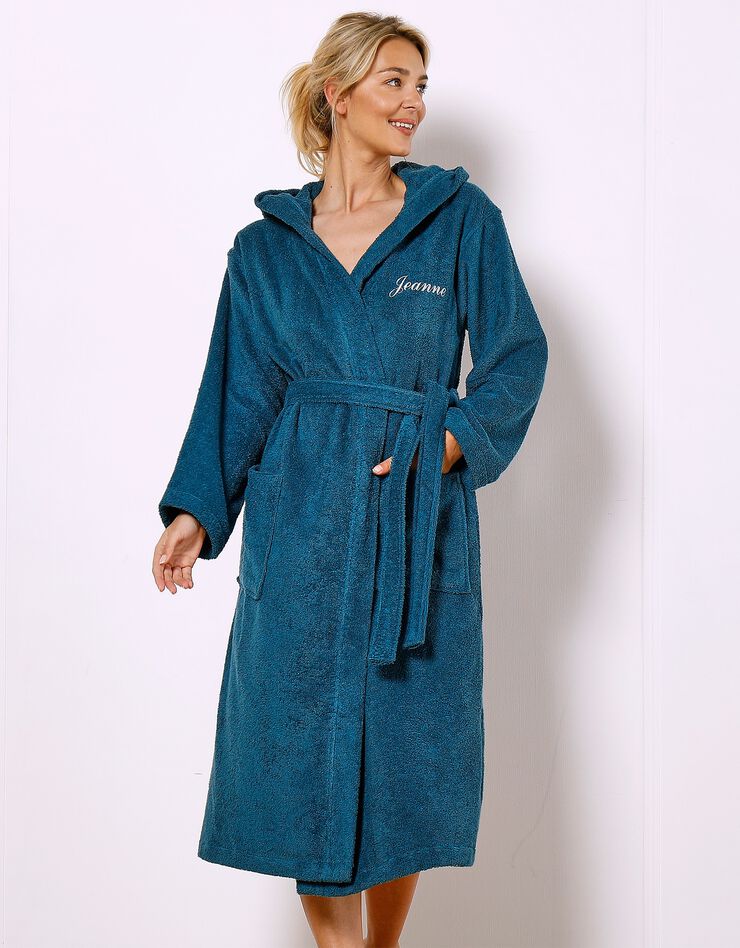 Peignoir mixte adulte col capuche éponge bouclette personnalisable (bleu paon) Peignoir mixte adulte col capuche éponge bouclette personnalisable (bleu paon)