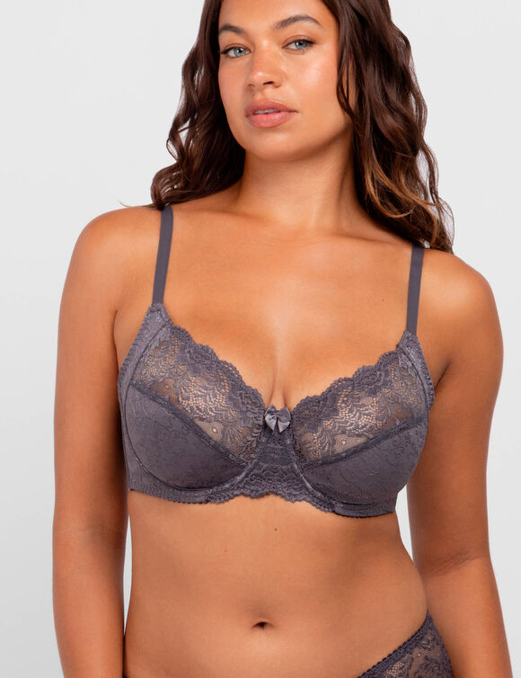 Soutien-gorge dentelle florale forme embo&icirc;tante Philippa &ndash; avec armatures (gris)