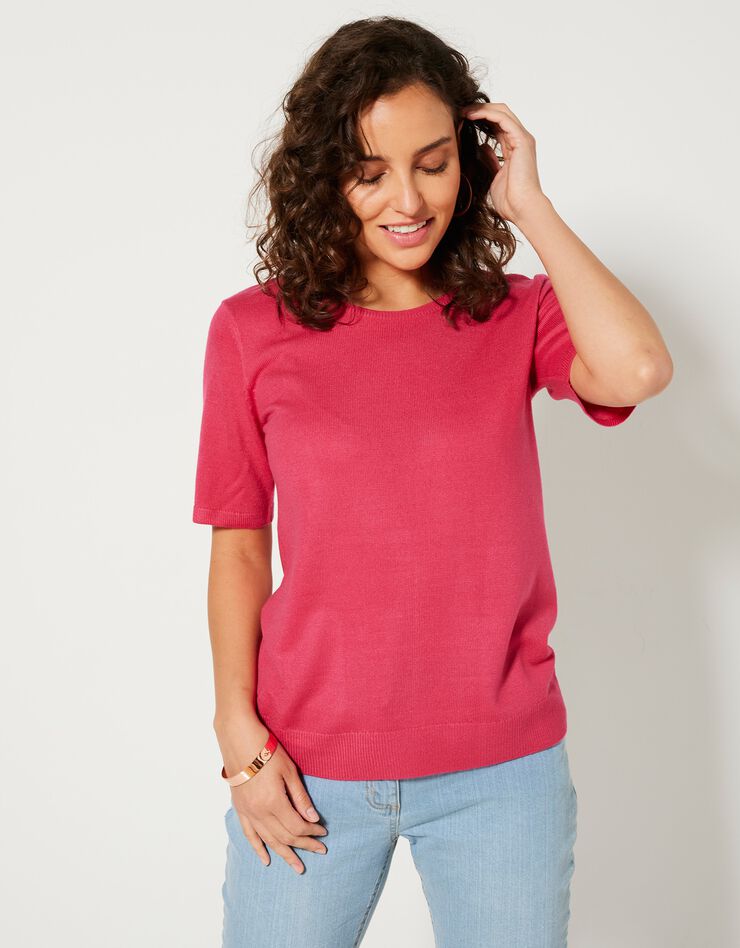 Pull uni manches courtes toucher cachemire (rose fuchsia) Pull uni manches courtes toucher cachemire (rose fuchsia)