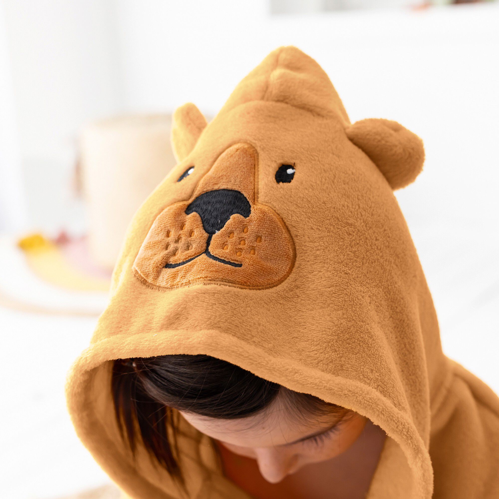 Peignoir De Bain Enfant Personnalisable Ourson à Capuche , Taupe