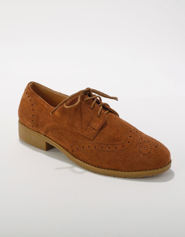 Derbies à lacets en suédine, bout perforé (beige)