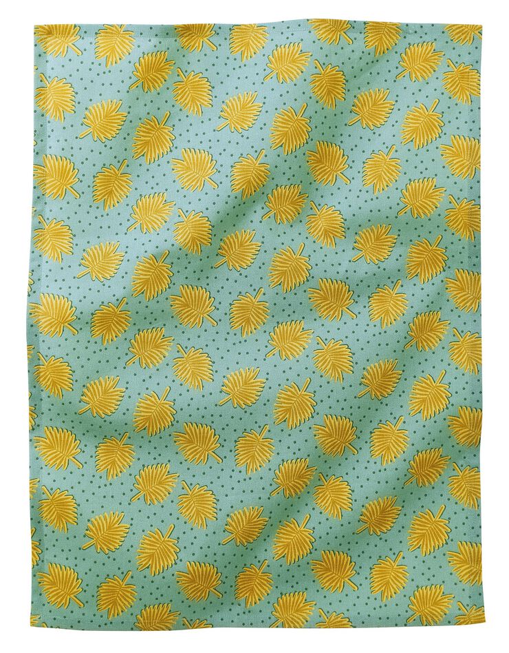 Torchon coton 1 palmettes 2 unis (kaki / jaune) Torchon coton 1 palmettes 2 unis (kaki / jaune)