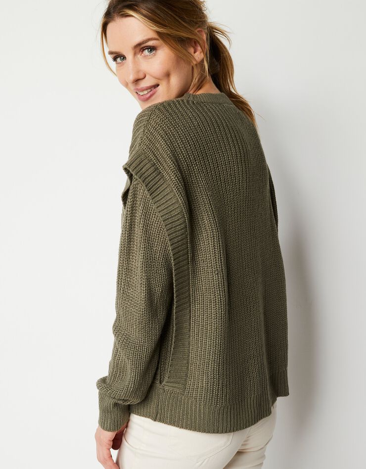 Pull manches longues maille fantaisie (kaki) Pull manches longues maille fantaisie (kaki)