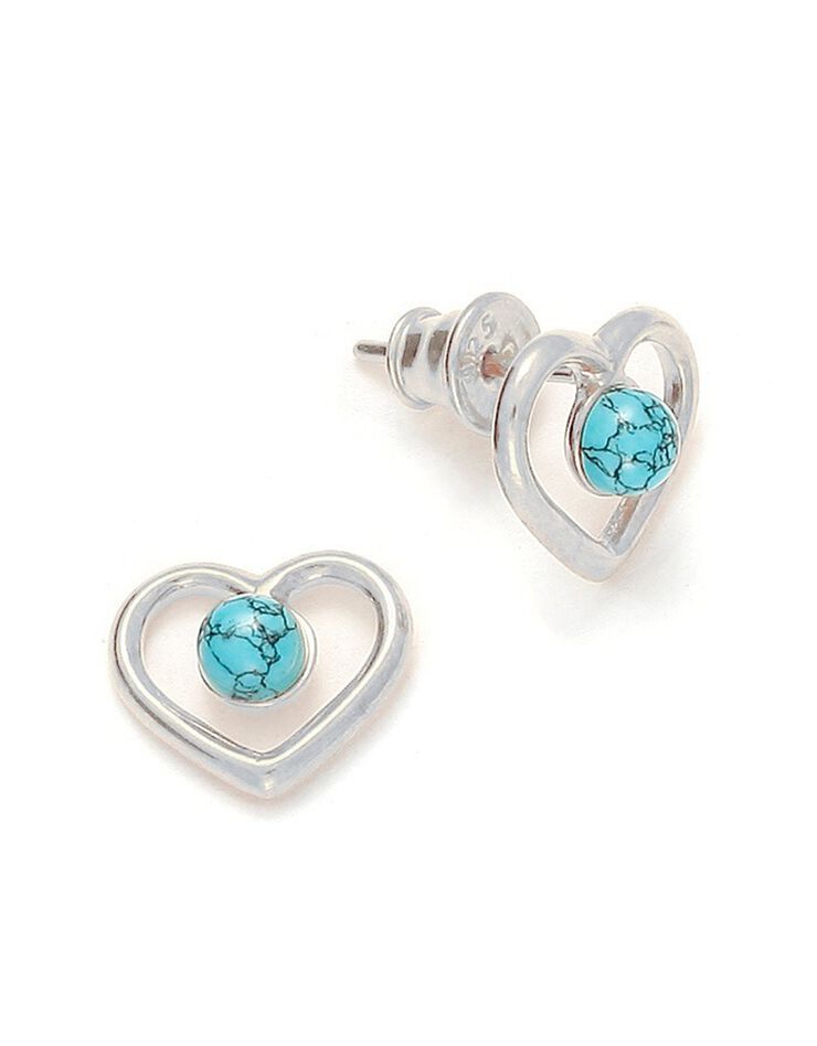 Boucles d'oreilles coeur pierre turquoise et argent (turquoise)