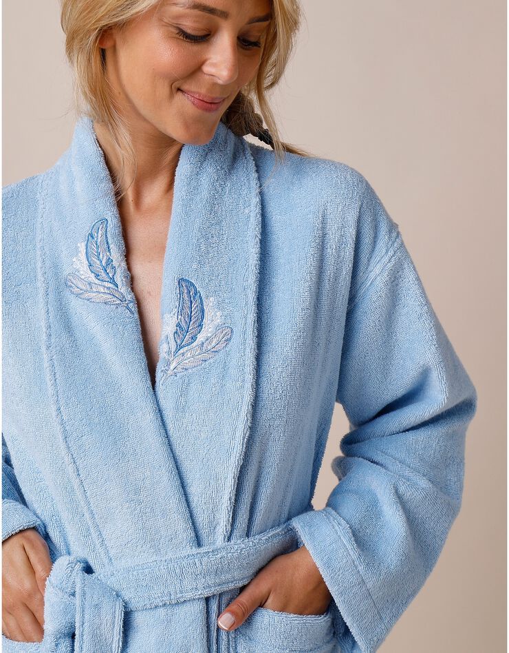 Peignoir mixte éponge brodé plumes - 380 g/m2 (bleuet) Peignoir mixte éponge brodé plumes - 380 g/m2 (bleuet)