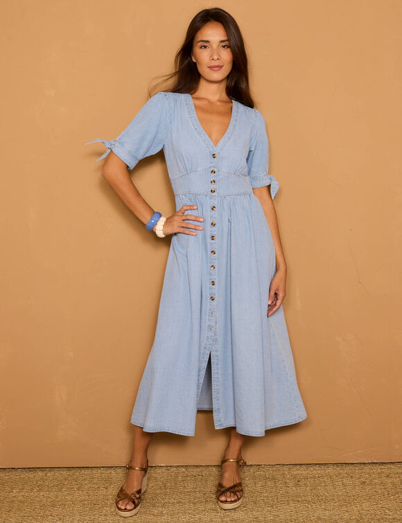 Robe longue en denim, évasée (bleached)