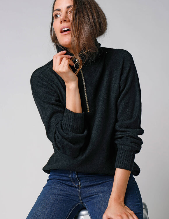 Pull col camionneur zippé (noir)