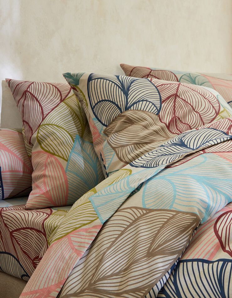 Linge de lit Elsa en polycoton à motifs feuilles (beige)