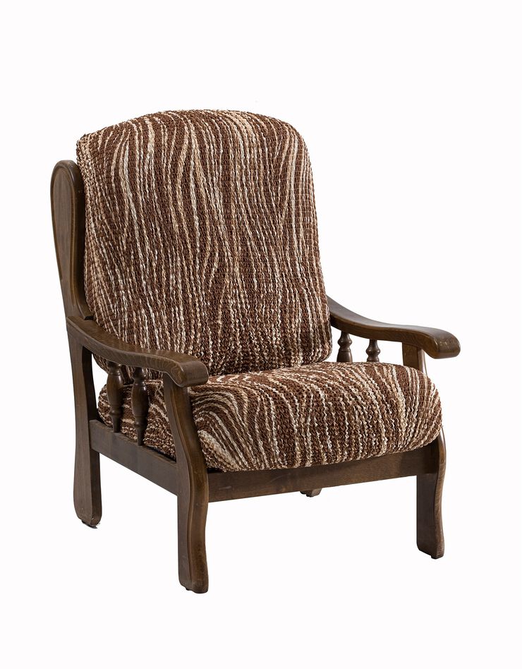 Housse microfibre bi-extensible imprimé vagues spéciale fauteuil rustique  (chocolat)