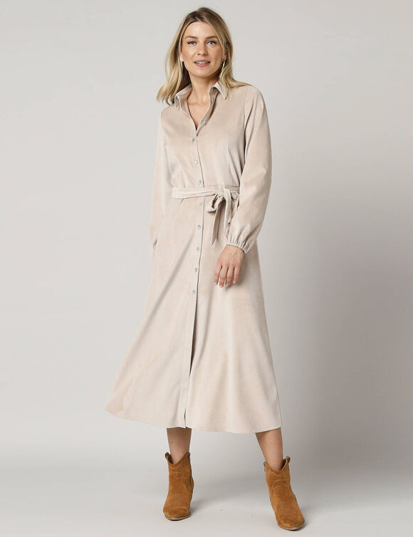 Robe-chemise longue en velours, manches longues (sable)