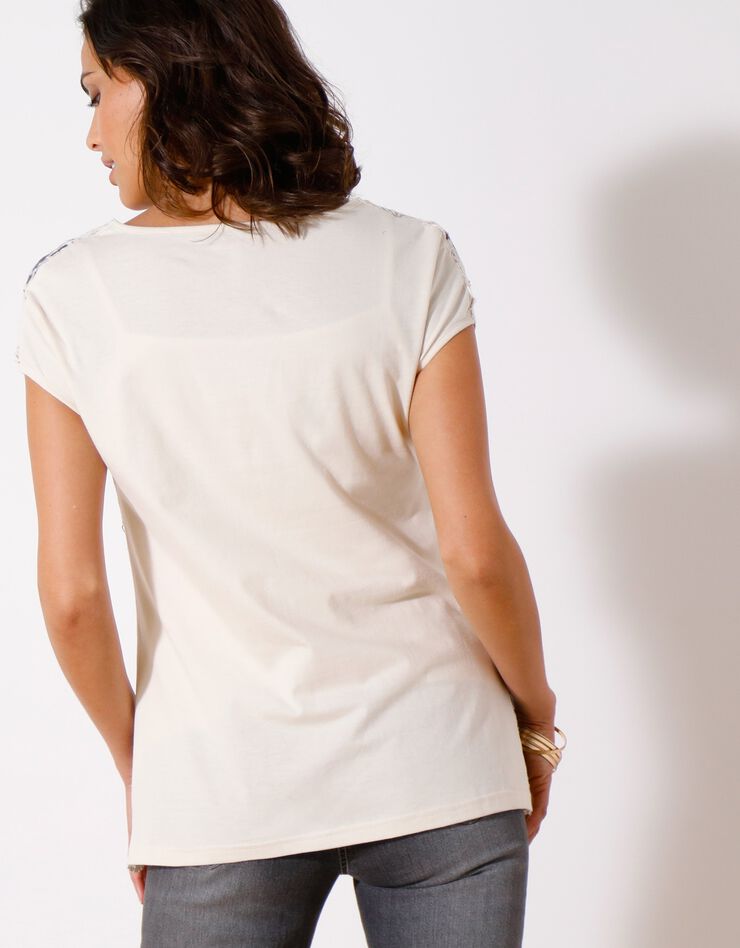 Tee-shirt macramé manches courtes (ivoire / gris) Tee-shirt macramé manches courtes (ivoire / gris)