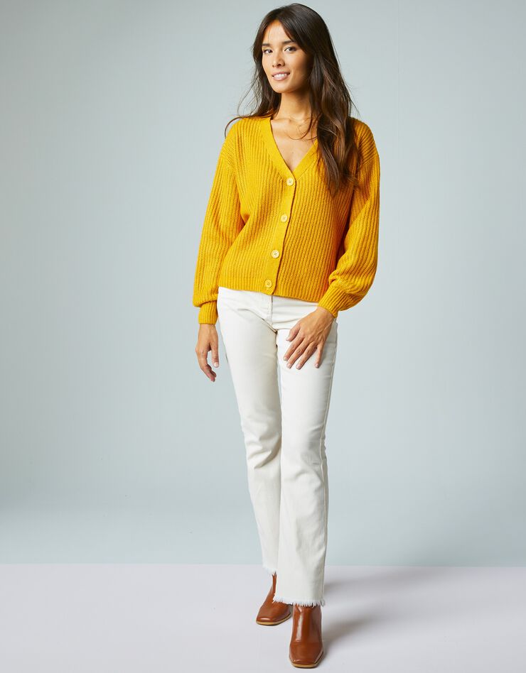 Gilet boutonné côtes anglaises col V (jaune) Gilet boutonné côtes anglaises col V (jaune)