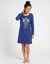 Chemise de nuit courte manches longues motif &laquo; rosace &raquo; (bleu dur)