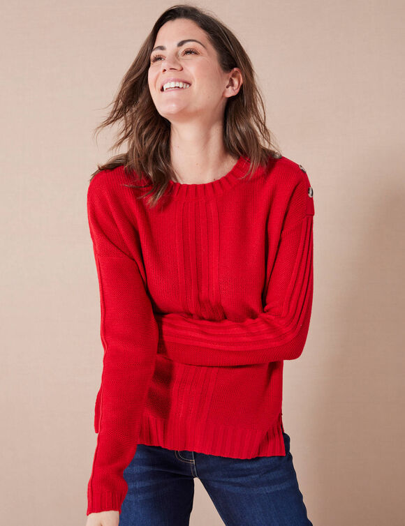 Pull col rond maille fantaisie (rouge)