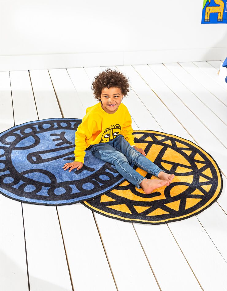 Tapis rond imprimé tête de lion fond jaune, collection enfant LEM (jaune)