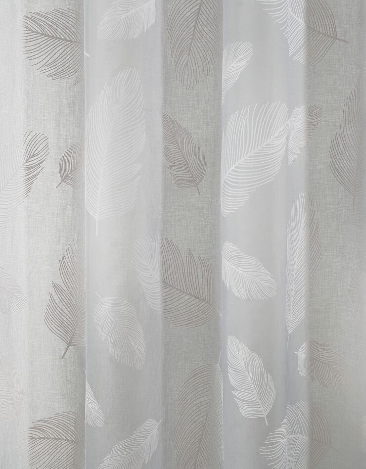 Voilage motif plumes - finition œillets (gris)