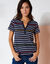 T-shirt rayé col tunisien, manches courtes (marine / multicolore)