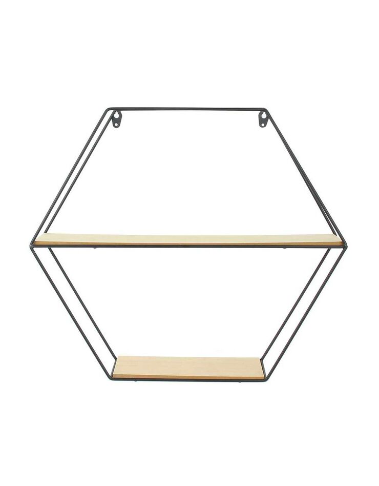 Etagère hexagonale en métal et bois (noir)
