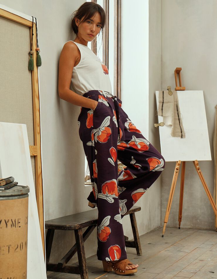 Pantalon fluide imprimé, collection "Odette Lepeltier" (prune / terracotta) Pantalon fluide imprimé, collection "Odette Lepeltier" (prune / terracotta)