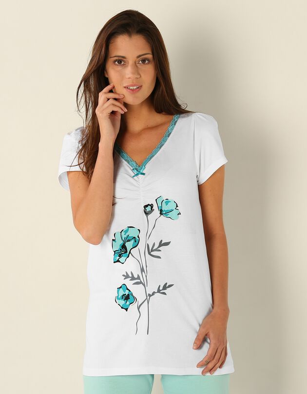 T-shirt pyjama jersey manches courtes (blanc / aqua)