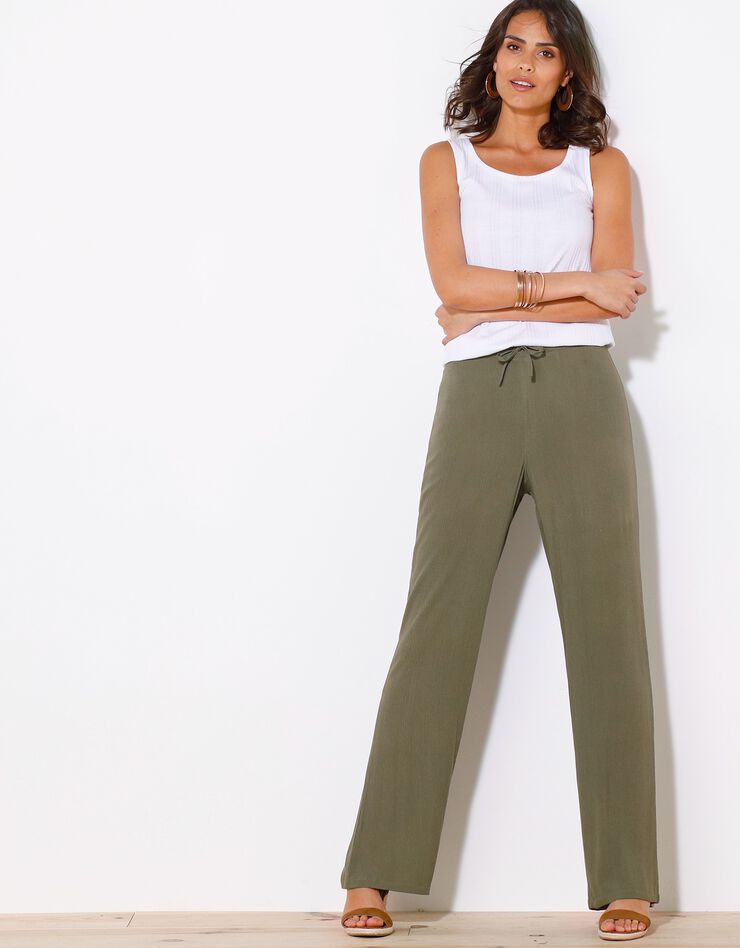 Pantalon droit crépon uni (kaki) Pantalon droit crépon uni (kaki)