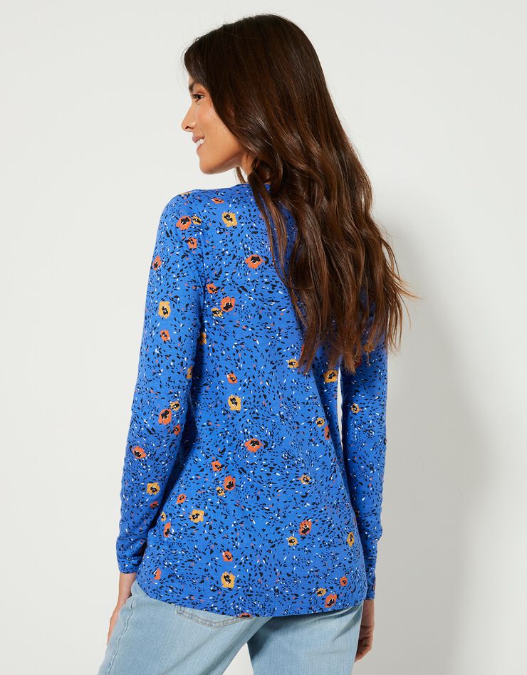 Tee-shirt col tunisien manches longues, imprimé (bleu) Tee-shirt col tunisien manches longues, imprimé (bleu)