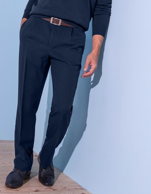Pantalon taille élastiquée à pinces - polyester (marine)