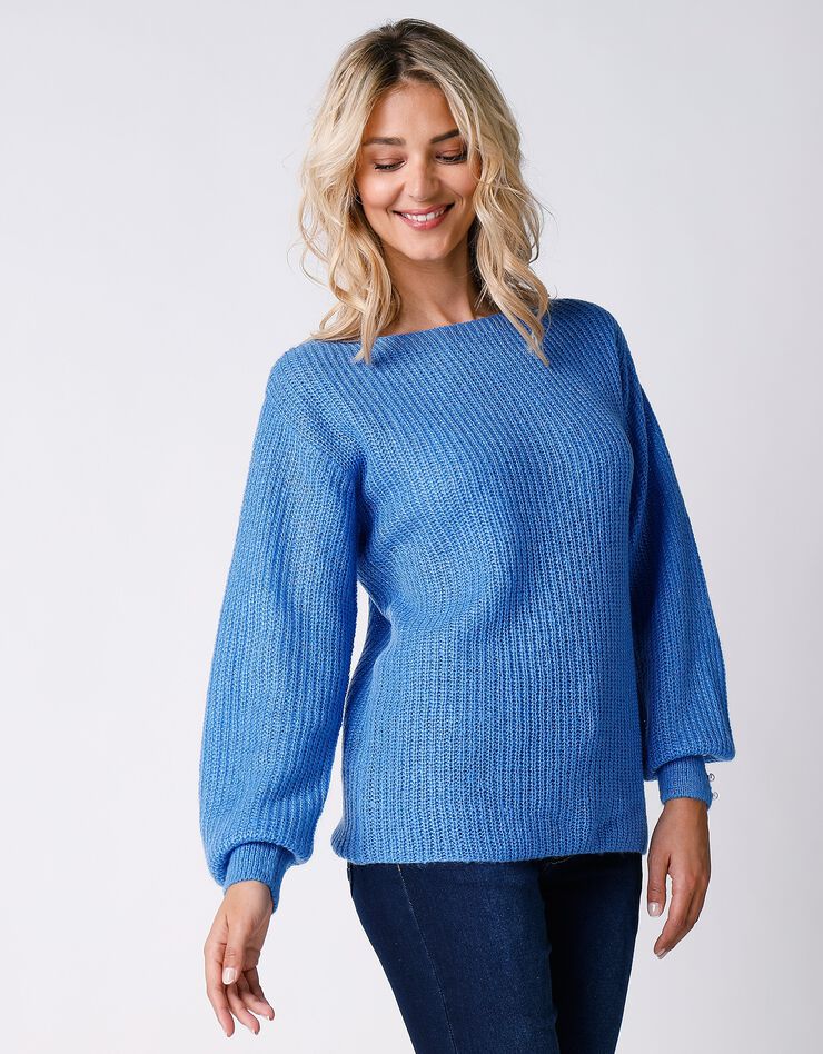 Pull col bateau, maille anglaise toucher mohair (bleu lavande) Pull col bateau, maille anglaise toucher mohair (bleu lavande)