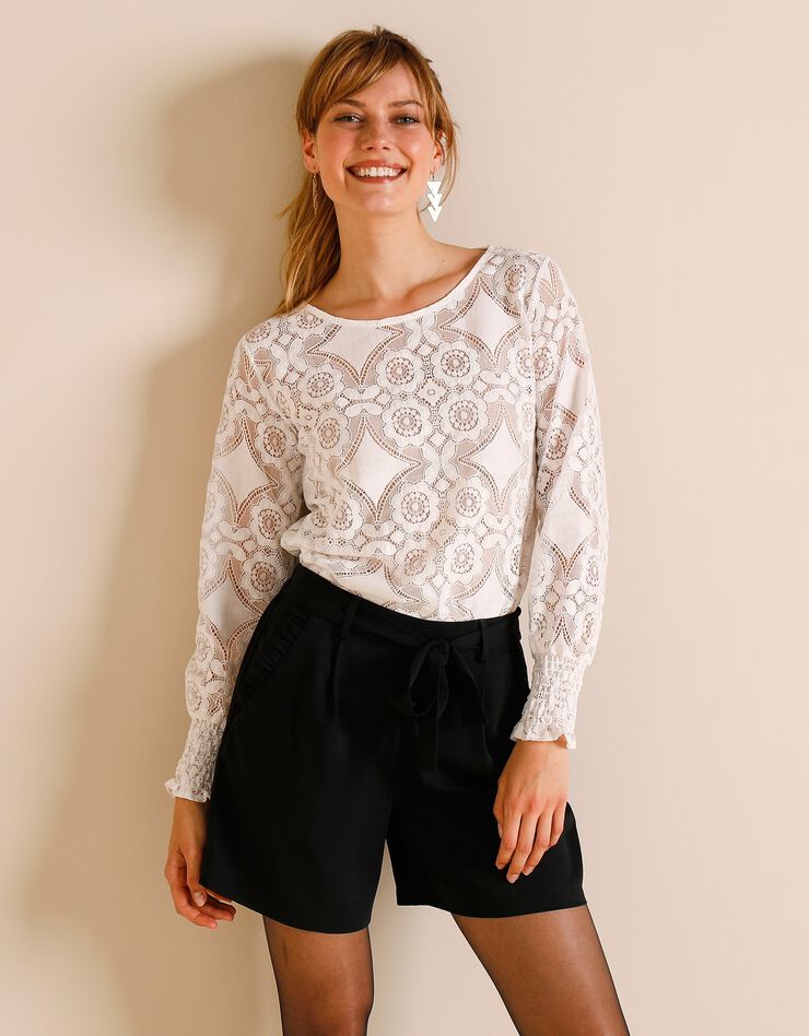 Tee-shirt dentelle manches longues blousantes (écru) Tee-shirt dentelle manches longues blousantes (écru)